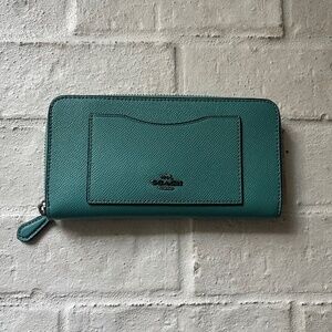 Coach Crossgrain Leather Accordion Zip Wallet - Teal Blue Green